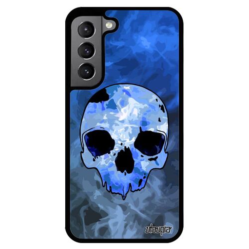 Coque tete de mort pour Samsung Galaxy S22 silicone Bleu crane mobile epouvante electro punk tatouage design antichoc gothique femme