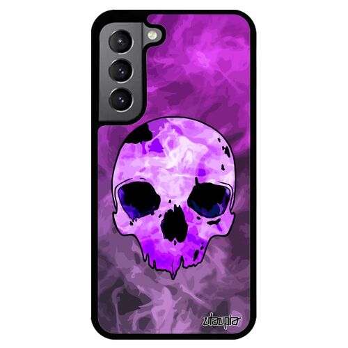 Coque Samsung S22 silicone tete de mort halloween emo metal Violet fantastique os feu etui noir vintage crane enfer squelette galaxy