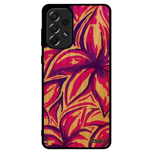 Coque Fleurs Samsung Galaxy A73 Bois Silicone De Protection Frêne Motif Feuille Unique Floral Effet Smartphone Fait Main Fond Nature