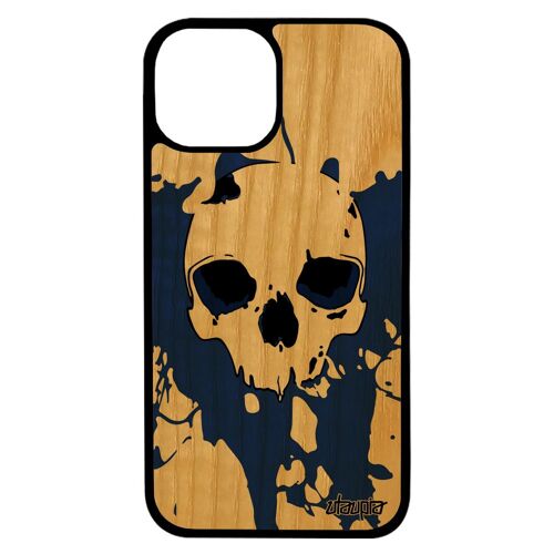 Coque Bois Silicone Iphone 13 Pro Max Tete De Mort Tatouage Crane Squelette Gothique Portable Mobile Telephone Tache Peinture