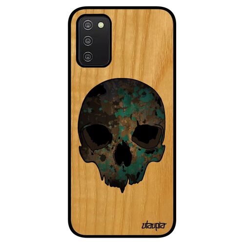 Coque Samsung A03s En Bois Silicone Tete De Mort Garcon Gothique Housse Graffitti Souple Squelette Unique Frêne Pirate Rock Galaxy