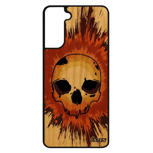 Coque Pour Samsung S21 Fe En Bois Silicone Tete De Mort Noir Vintage Enfer Hardrock Emo Fantastique Marron Crane Antichoc Galaxy