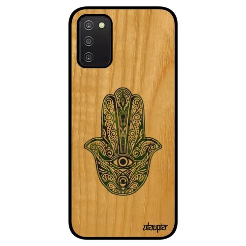 Coque A03S bois silicone main de fatma vert khamsa etui mobile design symbole portable il cadeau Aid al-kabîr magreb Samsung galaxy