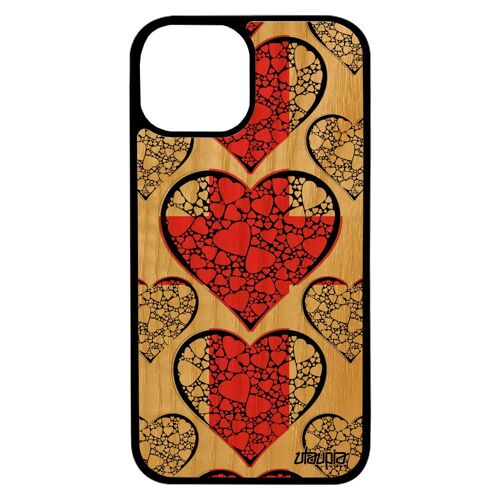 Coque Pour Iphone 13 Mini En Bois Silicone Drapeau Angleterre Anglais Britannique Case Smartphone Grande Bretagne Foot Coeur