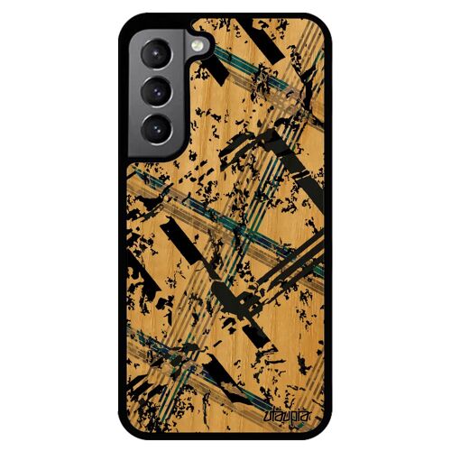 Coque Samsung Galaxy S22 en bois silicone carreau tartan motif telephone moderne housse antichoc texture design fond artisanal gris