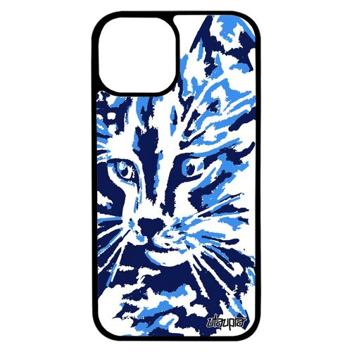 Coque Telephone Iphone 13 Mini Silicone Chat Petit Design Chaton Bleu Mignon Smartphone Pas Cher Felin Femme Image Peinture De