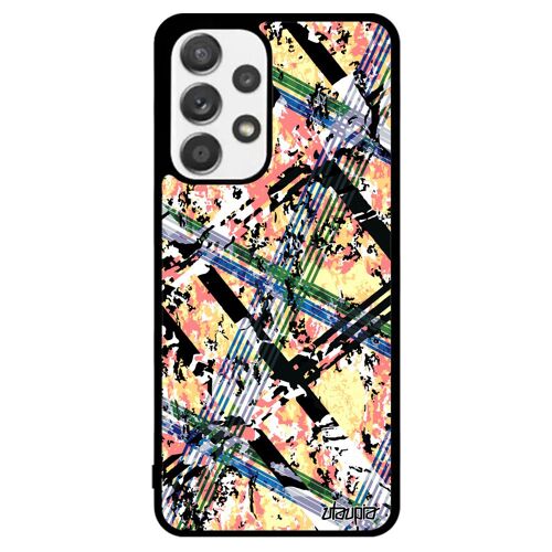 Coque Galaxy A53 Silicone Carreau Tartan Portable Texture Orange Design Telephone 4g Noir Motif Geometrique Made In France Samsung
