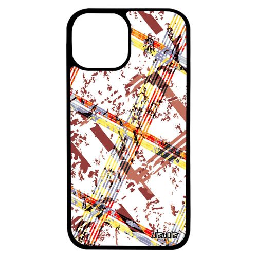 Coque silicone iPhone 13 pro max carreau tartan geometrique case telephone jolie marron design personnalisé caoutchouc motif