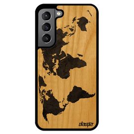 Coque Samsung S22+ Plus En Bois Silicone Carte Monde Artisanal Globe Atlas Motif Personnalisé Gris Telephone Antichoc Design Galaxy