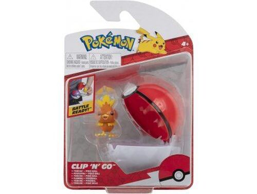 Coffret Pokemon Pokeball - Poussifeu Et Sa Poké Ball Rouge Et Blanche - Pokéball - Clip 'N' Go - Figurine - Set Garçon + 1 Carte Animaux
