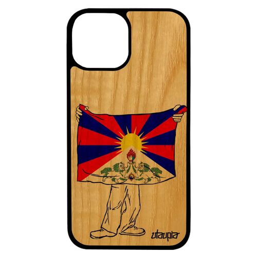 Coque Pour Iphone 13 Bois Naturel Silicone Drapeau Tibet Tibetain Case 4g De Protection Unique Asie Zen Bouddha Bouddhisme Tpu