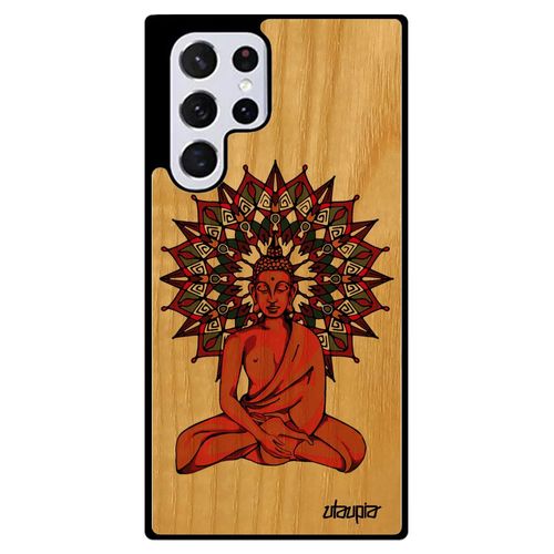 Coque Samsung S22 Ultra En Vrai Bois Silicone Bouddha Telephone Marron Sagesse Fantaisie Image 4g Yoga Hindou Made In France Galaxy