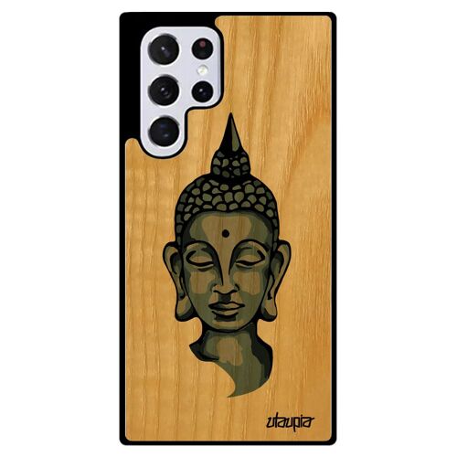 Coque Samsung S22 Ultra Bois Silicone Bouddha De Luxe Pochoir Etui Femme Thailande Nepal Image De Protection Yoga 4g Portrait Galaxy