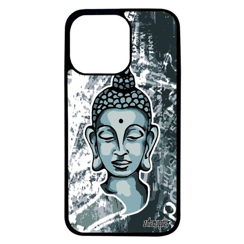 Coque silicone iPhone 13 pro bouddha de luxe yoga journal portrait pochoir nepal homme Gris bouddhisme rigide asie unique case
