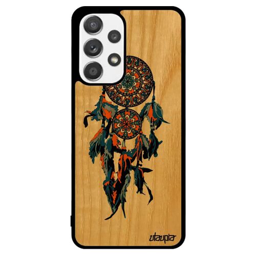 Coque pour Samsung Galaxy A53 bois silicone attrape reve mandala indien plume de protection receveur de Bleu housse telephone Femme