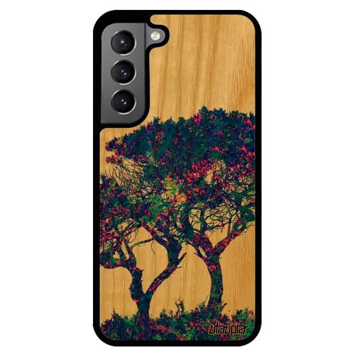 Coque S22+ Plus Bois Silicone Arbres Fleurs Unique Peinture Design Ecologie Noir Feuilles Ecolo Housse Paysage Nature Samsung Galaxy