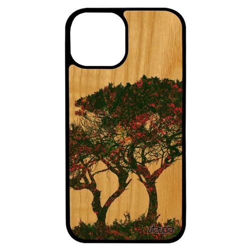 Coque Pour Iphone 13 Mini Bois Silicone Arbres Design Feuilles Antichoc Fleurs Peinture Zen Ecolo Portable Nature Solide
