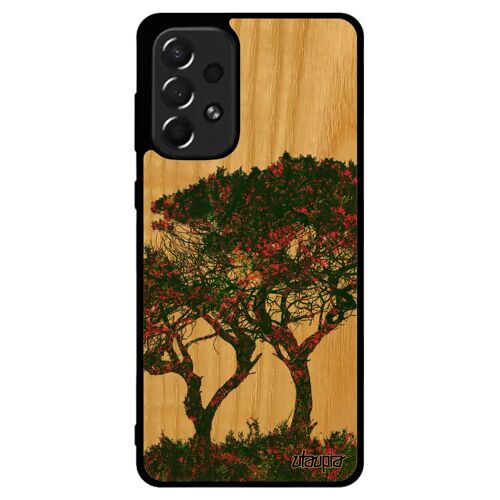 Coque pour Samsung A73 bois silicone arbres case fleurs dessin vert zen ecolo TPU nature peinture feuilles design paysage de galaxy