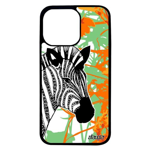Coque zebre iPhone 13 pro silicone savane homme tribal nature dessin feuilles antichoc cover Orange artiste personnalisé case