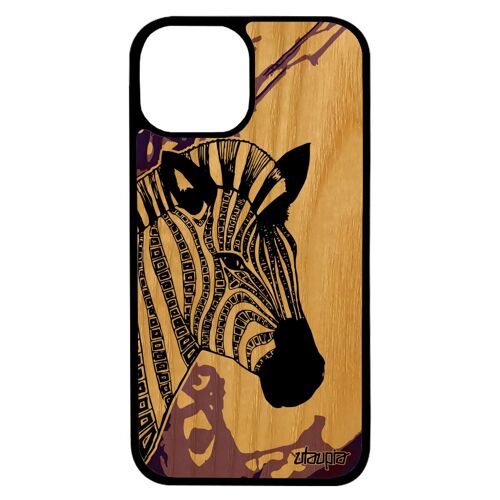 Coque zebre iPhone 13 pro max bois silicone graphique case noir noir et blanc azteque tribal ethnique rayure de made in France