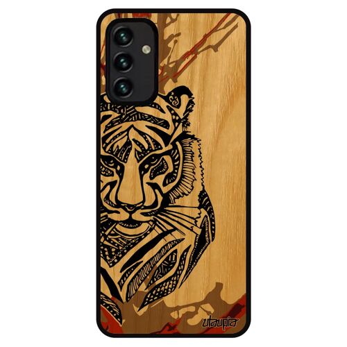 Coque Telephone A13 4g En Bois Silicone Tigre Tribal Motif Fauve Marron Dessin Souple Homme Bengal Noir Art Azteque Case Samsung Galaxy