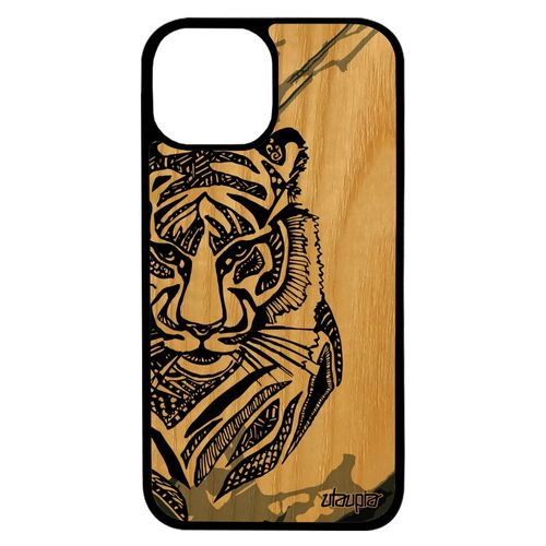 Coque Silicone Telephone Iphone 13 Pro Max En Bois Tigre Tatouage Graphique Azteque Tasmanie Animaux Case Souple Peinture Gris