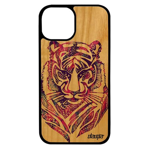 Coque Iphone 13 Mini Bois Silicone Tigre Fauve Solide 4g Case Dessin Tasmanie Violet Tribal Etui Pastel Ethnique Femme Animaux