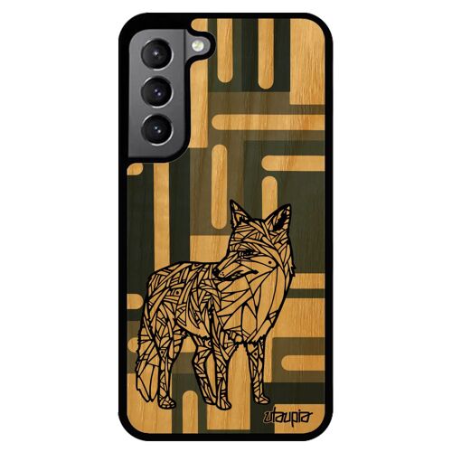 Coque bois naturel pour Samsung S22 silicone renard geometrique polaire ethnique azteque telephone tribal homme dessin Gris galaxy