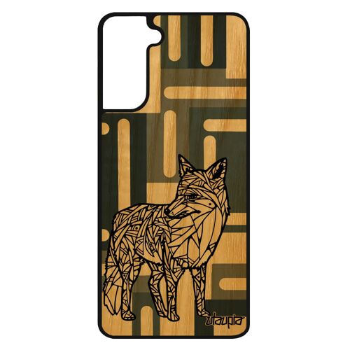 Coque renard S21 FE bois silicone case animal polaire geometrique tribal etui Gris ethnique 4G dessin fantaisie homme Samsung galaxy