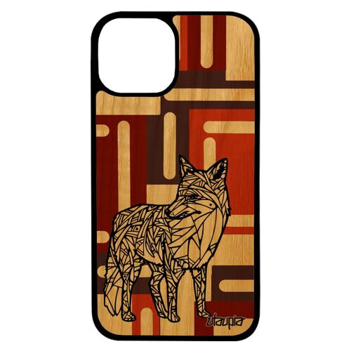 Coque pour iPhone 13 pro max bois silicone renard cube animaux ethnique portable azteque tribal roux 4G Marron couleur dessin