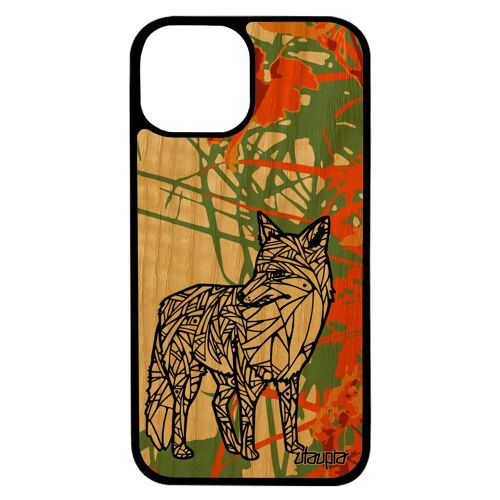Coque en bois renard iPhone 13 silicone futé ethnique fille tribal portable animaux dessin Orange bumper de luxe 4G telephone