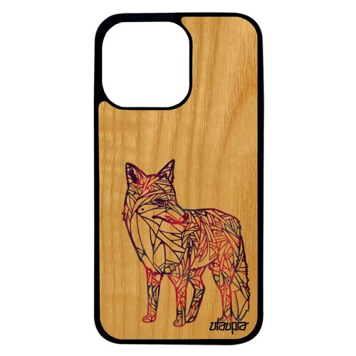 Coque renard pour iPhone 13 pro vrai bois silicone pastel case frêne etui smartphone animaux renardeau telephone unique Violet