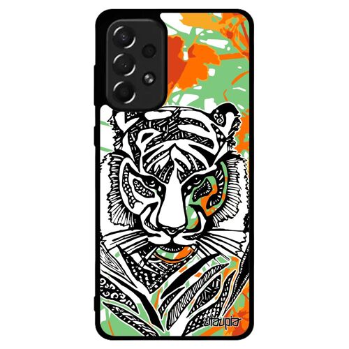 Coque Silicone Tigre Pour Samsung Galaxy A73 Telephone Azteque Blanc Bumper De Protection Ethnique Tribal Nature Animaux Felin Tpu
