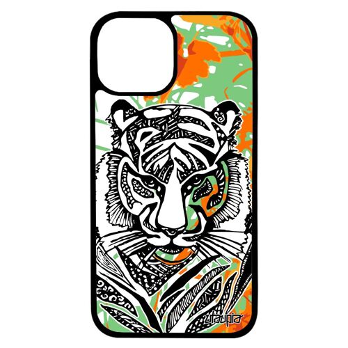 Coque tigre iPhone 13 pro max silicone dessin ethnique nature housse smartphone aluminium tasmanie solide blanc azteque tribal