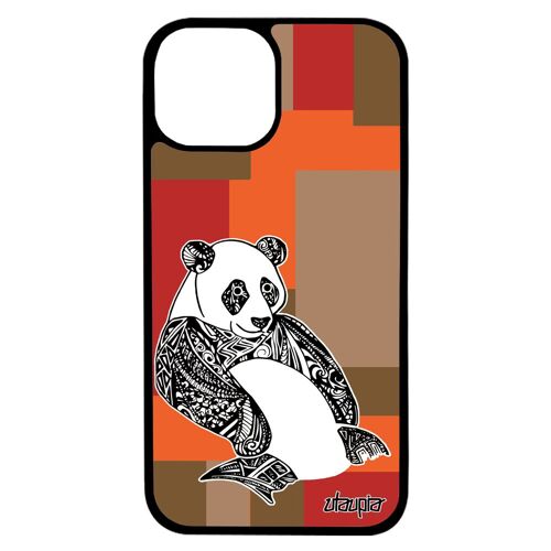 Coque telephone iPhone 13 silicone panda portable pas cher carré aluminium fantaisie souple Marron animaux mobile geometrique