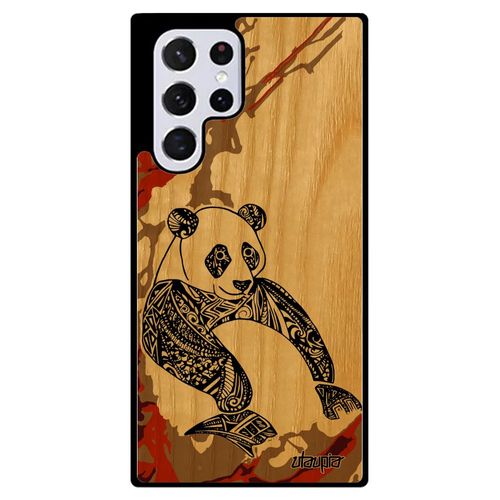 Coque Samsung S22 Ultra Bois Silicone Panda Tribal Portable Dessin Art Sm-S908e/Ds Graphique Animal Bamboo Marron Azteque 4g Galaxy