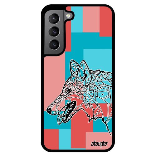 Coque silicone S22 loup chien Rose dessin solitaire metal carré cube etui tribal case azteque telephone ethnique Samsung galaxy