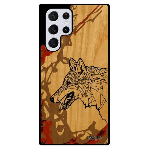 Coque Pour Samsung Galaxy S22 Ultra En Bois Silicone Loup Marron Mechant Homme Dessin Animal Cadeau Fete Des Peres Ethnique Portable