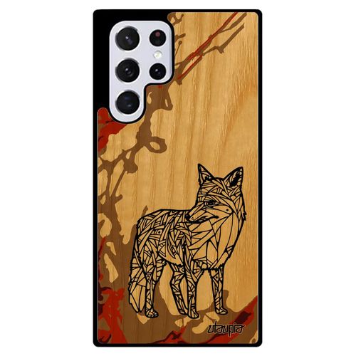 Coque Samsung S22 Ultra En Bois Silicone Renard Animal Azteque Souple Art Etui Roux Jolie Housse Tribal Ethnique Malin Marron Galaxy