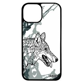 Coque Silicone Telephone Iphone 13 Loup Tpu Foret Personnalisé Portable Azteque Arbre Peinture Antichoc Design Gris Art Chien