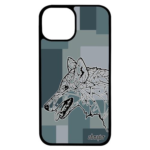 Coque Iphone 13 Pro Max Silicone Loup Housse Gris Azteque Carré Etui 4g Ethnique Femme Hiver Design Tribal Chien Animal De