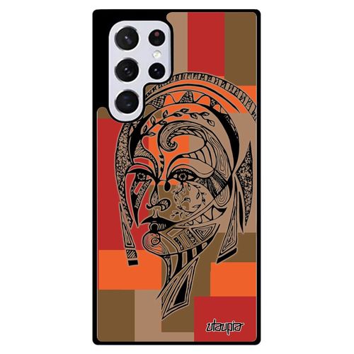 Coque Femme Pour Samsung Galaxy S22 Ultra Silicone Fleur Cube Dessin Marron Fille Etui Geometrique Feerique Carré Portrait 4g Tribal