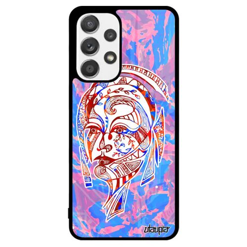 Coque silicone pour Galaxy A53 femme tribal graphique plume tattoo feerique noir pastel multicolore azteque bumper ethnique Samsung