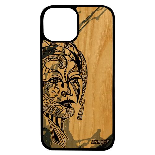 Coque pour iPhone 13 en bois silicone femme Gris fille colore de protection telephone peinture mobile tatouage cover animaux