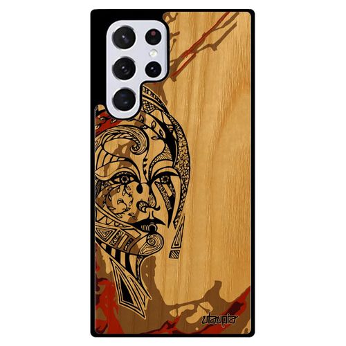 Coque En Bois Samsung S22 Ultra Silicone Femme Motif Animal Fille Ethnique Tribal Marron Azteque Housse Impression Dessin Galaxy