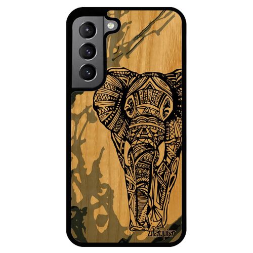Coque silicone pour Samsung Galaxy S22 bois elephant ethnique Gris couleur dessin azteque d'afrique case tatouage peinture naturel