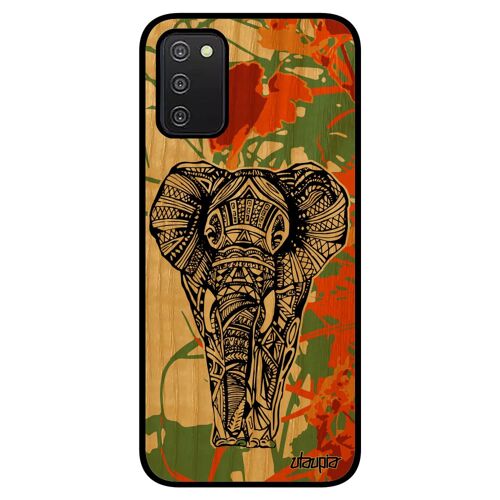 Coque Samsung A03S en bois veritable silicone elephant unique Orange d'asie dessin ganesh mobile garcon animaux azteque galaxy