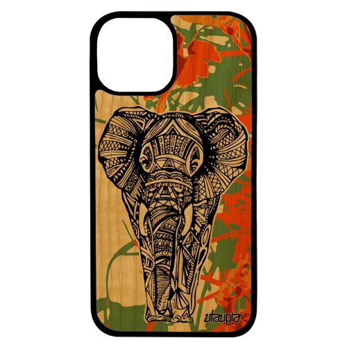 Coque elephant iPhone 13 pro max bois silicone garcon ethnique 256 Go etui ganesh azteque Orange animaux dessin d'asie unique