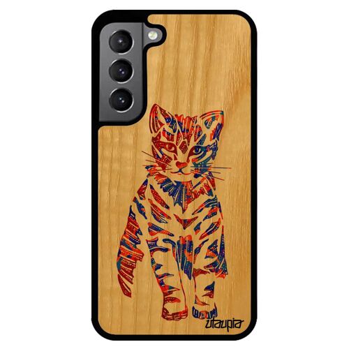 Coque Pour Samsung S22+ Plus Bois Silicone Chat Mignon Animaux Ethnique Bumper Frêne Tribal Felin Tattoo Personnalisé Housse Galaxy