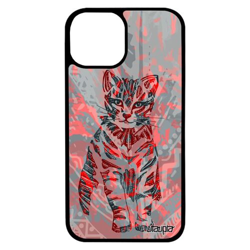 Coque Silicone Chat Pour Iphone 13 Mini Animal Multicolore Mignon Azteque Chaton Cadeau Sauvage Portable Ethnique Coloré Petit